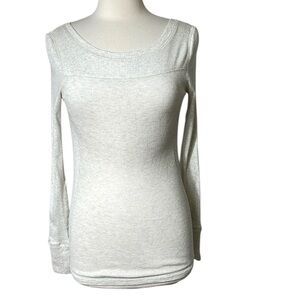 Anthropologie Saturday Sunday Scoop Neck‎ Thermal Top SZ S Cream Grey